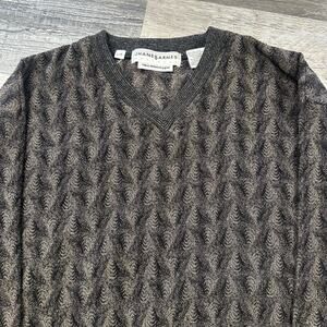 Vintage 90s Jhane Barnes Black & Brown Mens L Abstract Geometric Wool Sweater